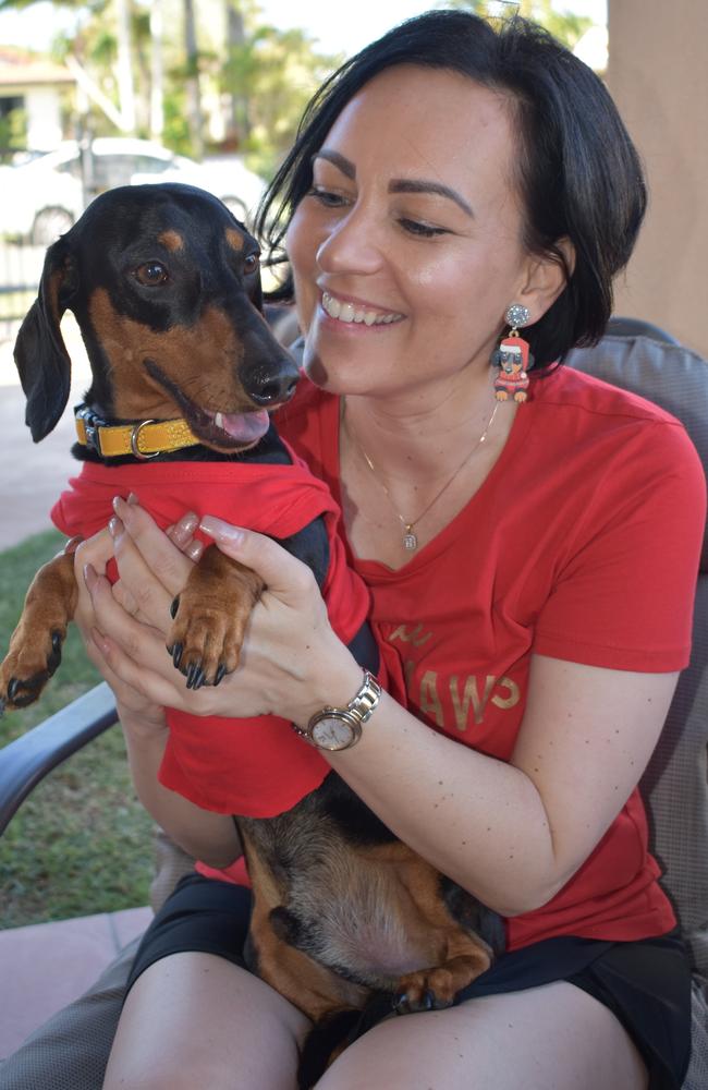 Dachshund Christmas Party organiser Monika Zakal, of Dolphin Heads, with Milo. Photo: Janessa Ekert