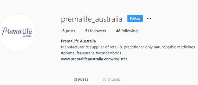 Screenshots from the PremaLife Australia Instagram page. Photo: Supplied