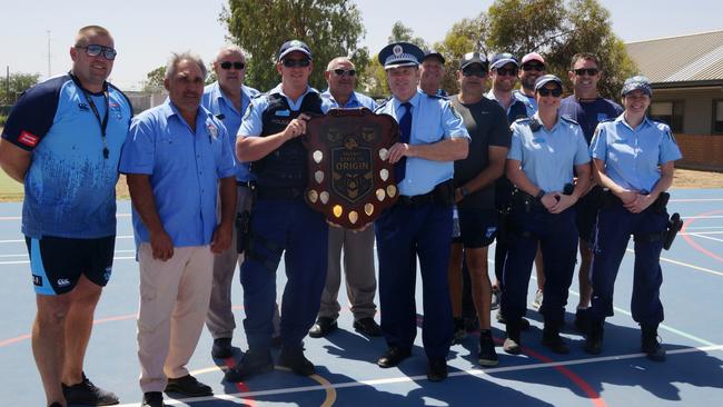 Brad Fittler’s takes the Origin shield to Bourke.