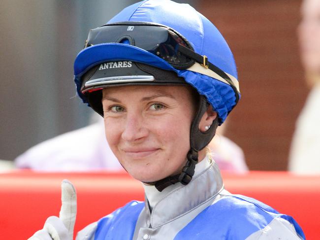 Jamie Kah after winning the Frankston Sand Soil & Mini Mix 2YO Maiden Plate at Cranbourne Racecourse on April 26, 2024 in Cranbourne, Australia. (Photo by Ross Holburt/Racing Photos via Getty Images)