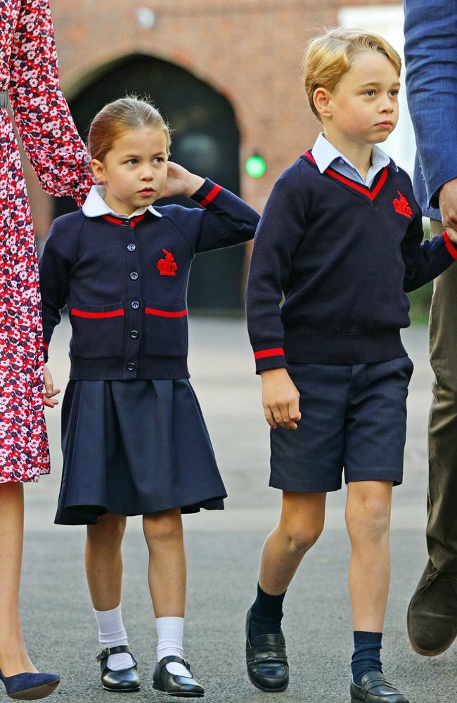 The Princess kept playing with her ponytail as she started her first day at school. Picture: Aaron Chown