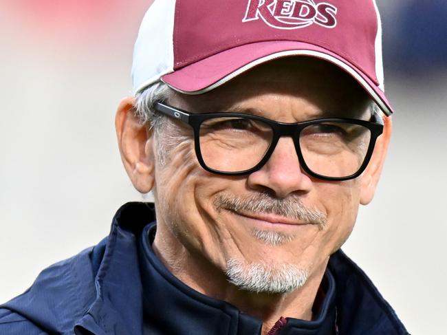 CHRISTCHURCH, NEW ZEALAND - MAY 4: Head Coach Les Kiss of the Reds reacts prior to the round 11 Super Rugby Pacific match between the Crusaders and Queensland Reds at Apollo Projects Stadium, on May 4, 2024, in Christchurch, New Zealand. (Photo by Kai Schwoerer/Getty Images)