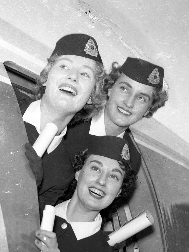 Fay Strugnell (rear, right) was one of two air hostesses on duty. She also had a gun pointed at her head