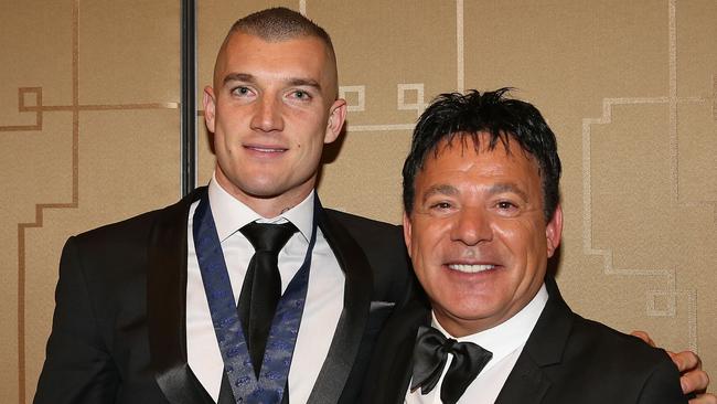 MELBOURNE, AUSTRALIA - SEPTEMBER 25: Dustin Martin of the Tigers poses with his manager Ralph Carr after winning the 2017 Brownlow Medal at the 2017 Brownlow Medal at Crown Entertainment Complex on September 25, 2017 in Melbourne, Australia.  (Photo by Scott Barbour/Getty Images)