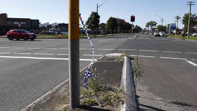 The intersection of Murray Jones Drive and Milperra Road at Milperra in Sydneys west where two people were killed and a third critically injured after a collision between a sedan and a ute. Picture: Richard Dobson