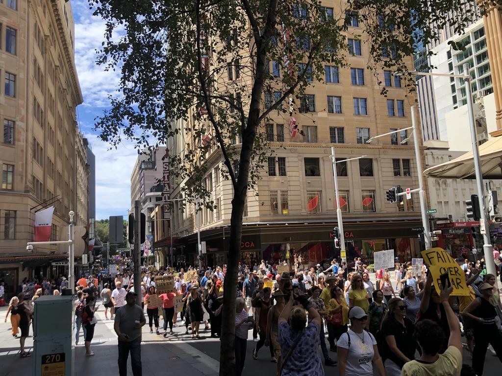 Hundreds marched through Sydney to protest the COVID vaccine rollout. Picture: Phoebe Loomes