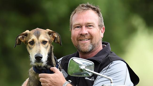 Animal Aid's chief executive Mark Menze with young Wolfhound cross Harvey at the Coldstream shelter.