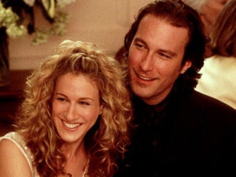 Sarah Jessica Parker (as Carrie) and John Corbett (as Aidan) in a scene from HBO TV series Sex and the City