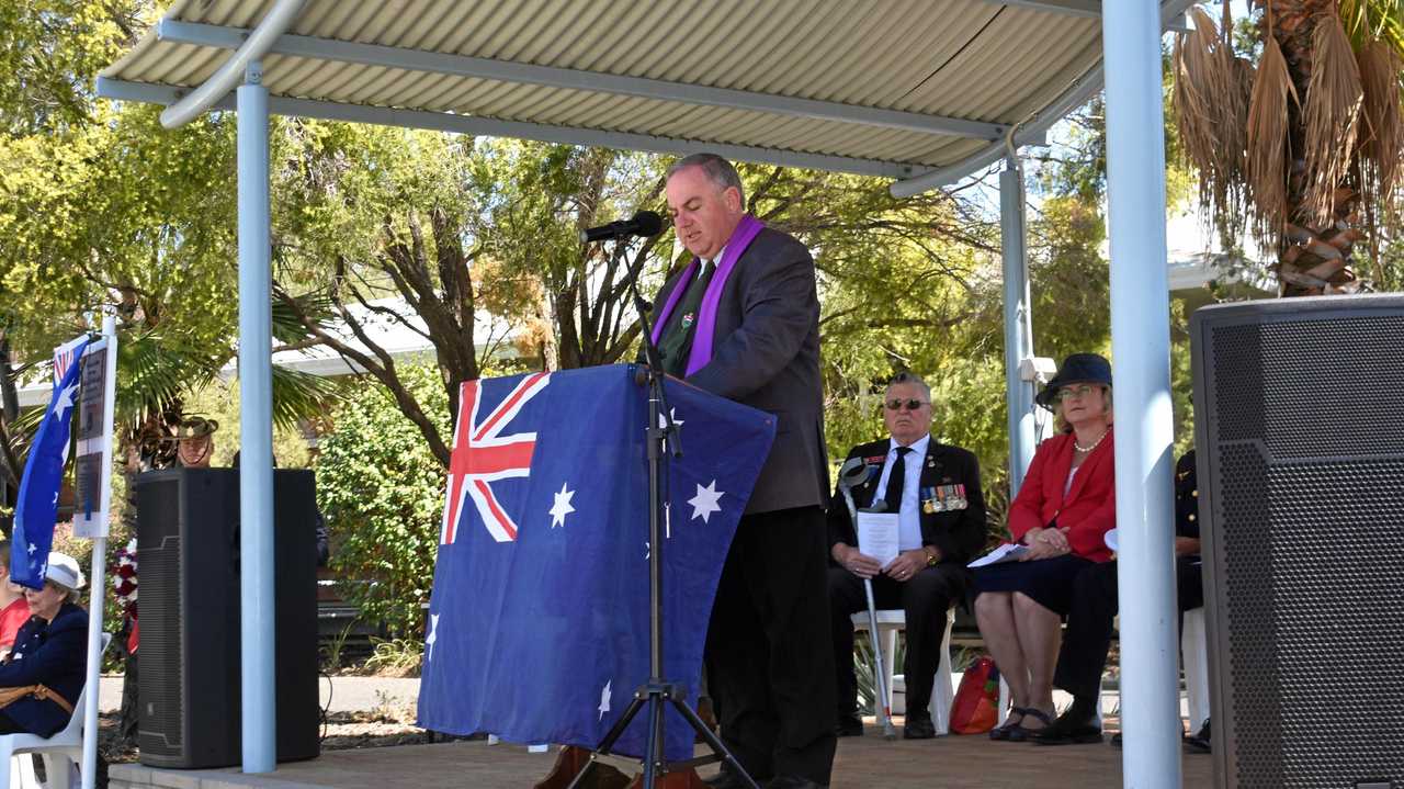 Fr Jamie Collins speaking at the Heroes&#39; Avenue Centenary. Picture: Jorja McDonnell