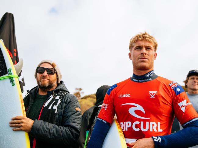 BELLS BEACH, VICTORIA, AUSTRALIA - MARCH 26: Ethan Ewing of Australia prior to surfing in Heat 5 of the Opening Round at the Rip Curl Pro Bells Beach on March 26, 2024 at Bells Beach, Victoria, Australia. (Photo by Aaron Hughes/World Surf League)