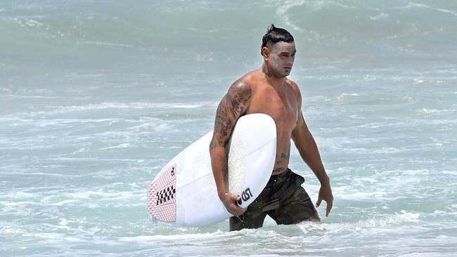 Sutton enjoys a surf at Maroubra Beach. Picture: Jeremy Piper