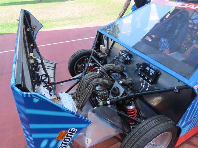 Under the bonnet of the Flinders University solar car, Monday, October 16, 2023. Picture: Darcy Jennings.