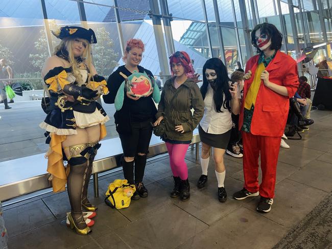 The PAX Aus Convention at the Melbourne Convention and Exhibition Centre (MCEC) on Saturday, October 12, 2024: Liv, Jess, Reese, Zzaj and Red. Picture: Jack Colantuono