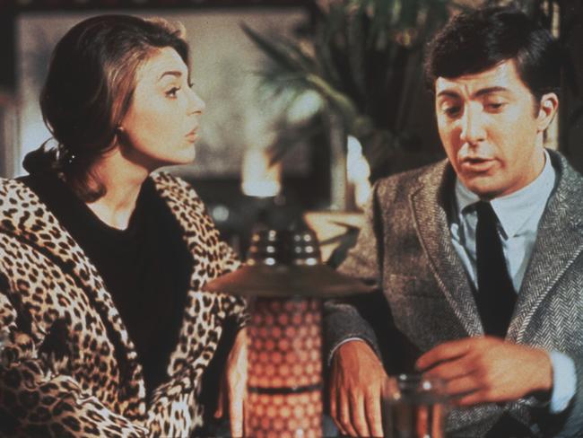 Actors Dustin Hoffman &amp; Anne Bancroft in 1967 film "The Graduate".