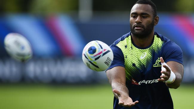 Australia's centre Tevita Kuridrani attends a training session, on September 15, 2015 at the University of Bath, three days before the opening match of the Rugby World Cup 2015 between England and Fidji at Twickenham stadium. AFP PHOTO / MARTIN BUREAU