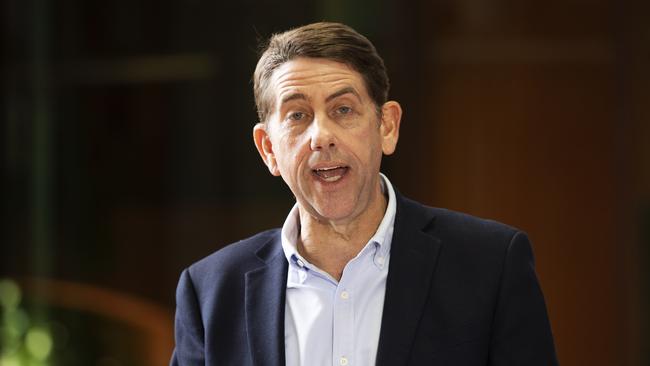 Treasurer Cameron Dick addresses media at the Translational Research Institute at Brisbane’s Woolloongabba on Sunday. Picture: News Corp/Attila Csaszar