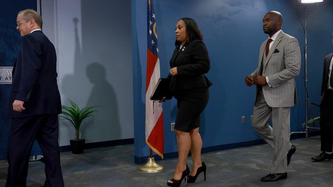 Fulton County District Attorney Fani Willis arrives to speak at a news conference. Picture: Getty