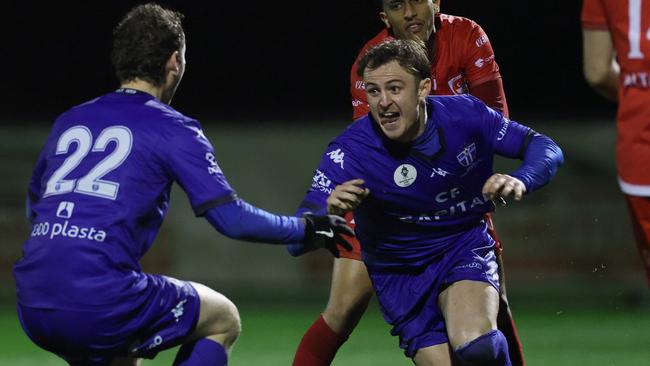 Jordon Lampard celebrates scoring the match-winner for South Melbourne.