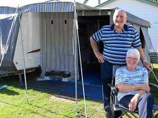 REPEAT CUSTOMERS: Ian and Pearl Biggs have been camping at Bargara Beach Caravan Park for 15 years. They love the region and travel to Bargara to escape the NSW winter. Picture: Mike Knott BUN250619NOMAD1