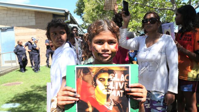 Shai-Tay Tahnan at a protest in Mareeba on Monday. Picture: Peter Carruthers