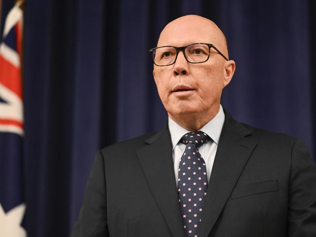 CANBERRA, AUSTRALIA  - NewsWire Photos - February 6, 2025: Leader of the Opposition Peter Dutton and Senator James Paterson hold press conference at Parliament House in Canberra NewsWire / Martin Ollman