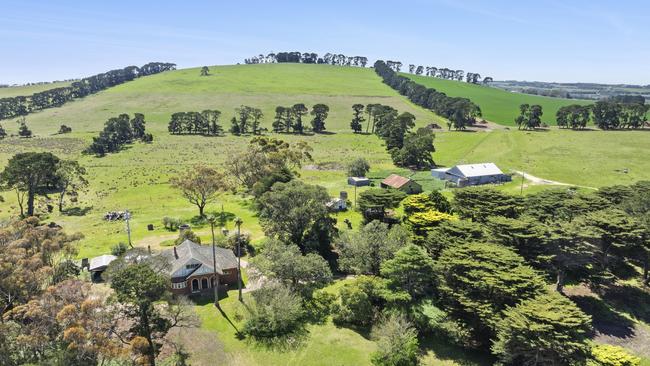 The almost 500ha farming property at 1200 Princes Highway, Mount Moriac, takes in most of the volcanic feature, including the peak at 251m above sea level.