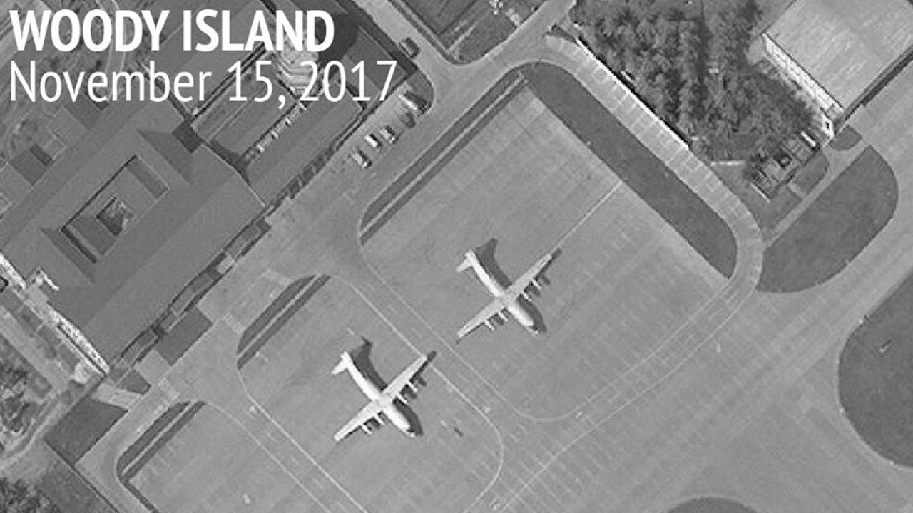 A satellite image of Woody Island in the Paracel island chain in the South China Sea showing two Chinese Y-8 military transport aircraft. Source: CSIS Asia Maritime Transparency Initiative