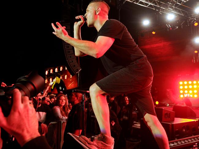 MC Pressure in action as Hilltop Hoods play Brisbane Riverstage on Friday, August 23, 2019. They play again Saturday. Picture: John Gass/AAP