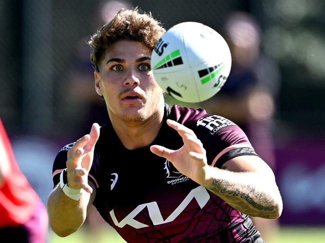 Broncos fullback Reece Walsh during a training session. Pre-season will be crucial to Brisbane, and every NRL side. Picture: Bradley Kanaris/Getty Images