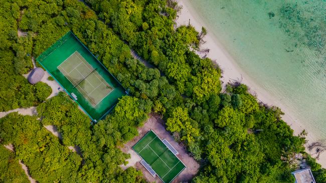 Padel Tennis Court Aerials at Soneva Fushi.