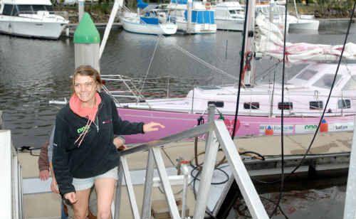 JUST VISITING: Australia’s newest round-the-world sailing hero Jessica Watson made a surprise visit to Yamba yesterdayafternoon to refuel her yacht, Ella’s Pink Lady, on her homeward journey north.
