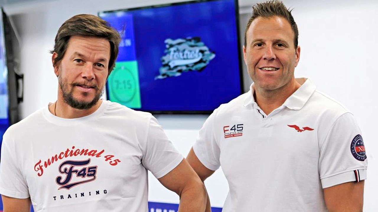 Mark Wahlberg with F45 co-founder Rob Deutsch, who sold up before the company listed. Picture: Instagram / F45 Training.