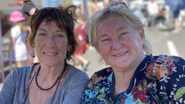 Brigitta Hendry and Linda McHenry celebrate the impending opening of the Gympie Bypass at a community event on Saturday August 17, 2024.