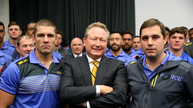 Matt Hodgson, Andrew Forrest and David Wessels meet at RugbyWA HQ.