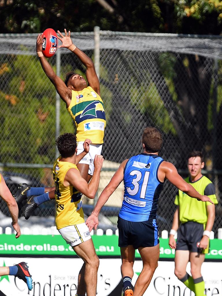 Kysaiah Pickett launches in a SANFL game.