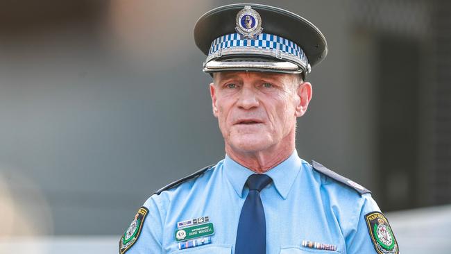 Then acting Assistant Commissioner Dave Waddell speaking to the media after the Hunter bus crash last year. Waddell has been named the new northern region commander. (Photo by Roni Bintang/Getty Images)