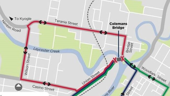 Changed traffic conditions at Colemans Bridge in Lismore.