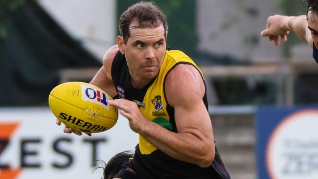 Brodie Filo of the Nightcliff Tigers against Darwin Buffaloes in Round 16 of the 2022-23 NTFL season. Picture: Celina Whan / AFLNT Media