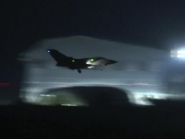 A fighter jet landing at Akrotiri military British Royal Air Force Base in Cyprus.