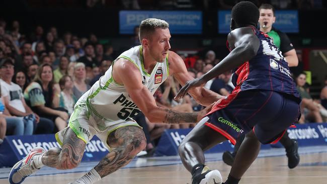 Mitch Creek fights for the ball. Picture: Getty Images