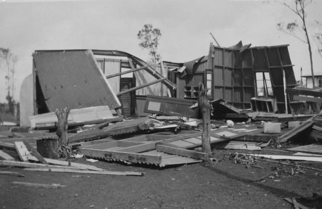 A house near Darwin's Daly Street bridge, blown off its foundations during the cyclone of March 1937.