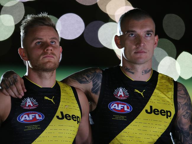 Brandon Ellis and Dustin Martin during the pre-game ceremony. Picture: Michael Klein