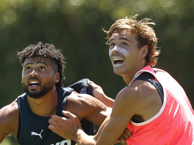 Connor Idun and Aaron Cadman during the GWS Giants training session on December 6, 2023  Photo by Phil Hillyard(Image Supplied for Editorial Use only - **NO ON SALES** - Â©Phil Hillyard )