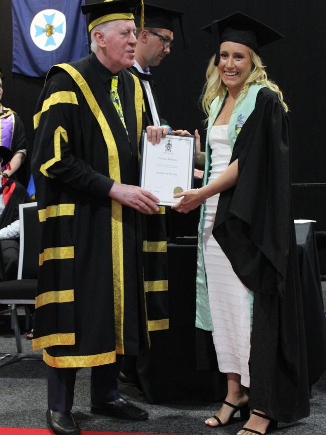 Tia McKenna graduated with a Bachelor of Nursing at the CQUniversity graduation ceremony in Bundaberg on December 14, 2023.