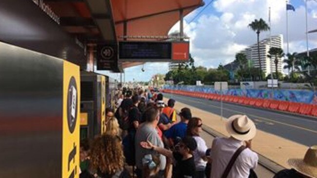 Crowds gather at Broadbeach North station.