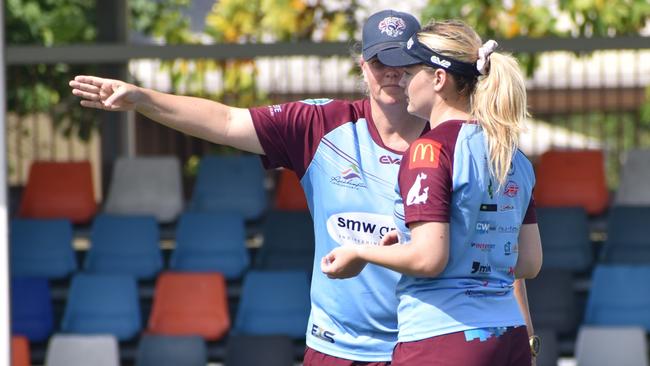 CQ Capras women go through their paces in a trial match against the clubâ€™s under-19s at Browne Park on Saturday, February 12, 2022.