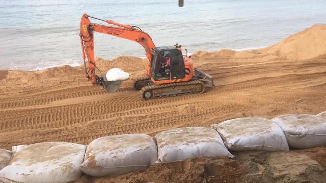 Temporary works to shore up the houses at Collaroy ahead of potential storms. Picture: Supplied,