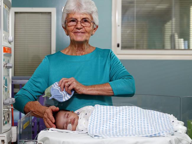 Narelle Grey at The Children's Hospital Westmead where she donates her knitted beanies to the premature babies. Picture: Sam Ruttyn