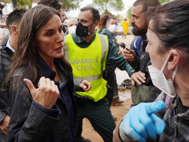 Queen Letizia of Spain is heckled in Paiporta, in the region of Valencia, eastern Spain. Picture: AFP