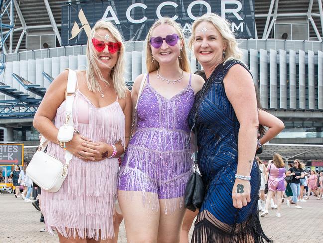SYDNEY, AUSTRALIA - Daily Telegraph Photos February 26, 2024: Brooke, Shae and Kristie at Taylor Swift's The Eras Tour concert held at Accor Stadium in Sydney. Picture: Christian Gilles